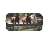 lootpe Three Running Horses Print Large Capacity Pencil Pouch, Office Stationery Organizer, Portable Pen Bag For Office