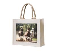 lootpe Three Running Horses Print Tote Bag, Personalized Present Bag, Canvas Beach Travel Bag, Shopping Bags, Gift For Women Mom