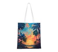 lootpe Tropical Sunset Print Aesthetic Canvas Tote Bag, Lightweight Tote Bag, Reusable Grocery Bags, For Shopping Gym Work