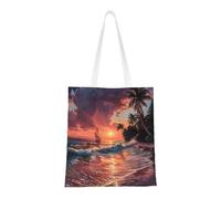 lootpe Tropical Sunset Print Aesthetic Canvas Tote Bag, Lightweight Tote Bag, Reusable Grocery Bags, For Shopping Gym Work