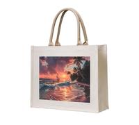 lootpe Tropical Sunset Print Tote Bag, Personalized Present Bag, Canvas Beach Travel Bag, Shopping Bags, Gift For Women Mom