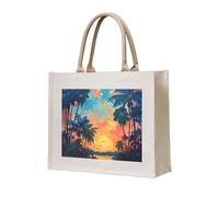 lootpe Tropical Sunset Print Tote Bag, Personalized Present Bag, Canvas Beach Travel Bag, Shopping Bags, Gift For Women Mom