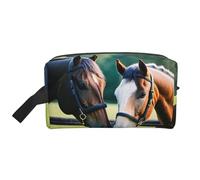 Lootpe Two Horses Print Makeup Bag, Portable Travel Makeup Pouch, Toiletry Organizer, Large Make Up Bag For Women