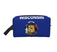 Lootpe Wisconsin State Flag Print Makeup Bag, Portable Travel Makeup Pouch, Toiletry Organizer, Large Make Up Bag For Women