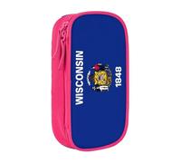 Lootpe Wisconsin State Flag Print Pencil Case,Storage Bag, Large Capacity Pencil Box, Portable Office Pen Bag With Zipper