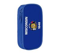 Lootpe Wisconsin State Flag Print Pencil Case,Storage Bag, Large Capacity Pencil Box, Portable Office Pen Bag With Zipper
