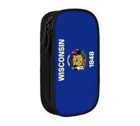 Lootpe Wisconsin State Flag Print Pencil Case,Storage Bag, Large Capacity Pencil Box, Portable Office Pen Bag With Zipper