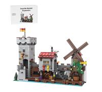 LootPop Medieval Village Kit, DIY Coastal Market Architectural Model with Castle Tower, Rustic House and Windmill - Expandable with Other Medieval Models, 1254 Pieces