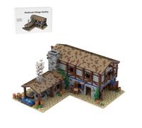 LootPop Medieval Village Modular Building Block Set, MOC-199906 Medieval Village Forge Model, Not Built, with Covered Fountain, Bubbly Steam Structure, Barrels, Wheels (3973 Pieces)