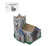 LootPop Medieval Village Modular Building Block Set, MOC-203438 Medieval Village Monastery, Unbuilt Model, Monastery with Colourful Patterned Windows and Bell Tower (7480 Pieces)