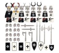 LootPop Mini Knight Figures Armor Accessories, Roman Hospital Knight, German Crusader, Building Block Set, Historical Warrior Pack for Mini Figures, Compatible (56 Pieces)