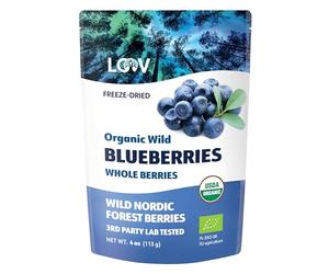 LOOV Organic Freeze Dried Blueberries, Wild Blueberries From Nordic Forests, 100% Unsweetened Whole Fruit, Non-GMO, No Added Sugar, 113 Grams