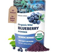 LOOV Organic Wild Blueberry Powder, Wild-Crafted from Nordic Forests, 100% Whole Fruit Bilberry, 52-Day Supply, 250 g, Freeze-Dried and Powdered Blueberries, no Added Sugar