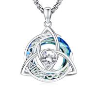 LOOVE Celtic Birthstone Necklace for Women Sterling Silver Trinity Knot Triquetra Austrian Crystal Birthstone Jewellery Birthday Anniversary Irish Scottish, Sterling Silver, Cubic Zirconia