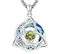 LOOVE Celtic Birthstone Necklace for Women Sterling Silver Trinity Knot Triquetra Austrian Crystal Birthstone Jewellery Birthday Anniversary Irish Scottish, Sterling Silver, Peridot