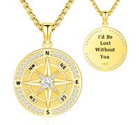 LOOVE Compass Necklace for Women Sterling Silver Compass Pendant Friendship Travel Talisman Inspirational Jewelry Graduation Gift Sterling Silver Cubic Zirconia
