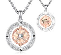 LOOVE Compass Necklace Sterling Silver Celtic World Map Classic Compass Rotating Pendant Graduation Friendship Talisman Travel Necklace Inspirational Gift for Women, Sterling Silver, No Gemstone