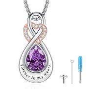 LOOVE Infinity Urn Necklace for Ashes Sterling Silver Heart Moonstone Turquoise Birthstone Keepsake Memorial Cremation Jewelry for Women, Sterling Silver, Cubic Zirconia