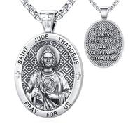 LOOVE Patron Saint Medals Amulet Necklace 925 Sterling Silver Protection Jewelry for Men Women with 20"/22"+2" Rolo Chain, Sterling Silver, No Gemstone