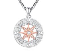LOOVE Sterling Silver Graduation Celtic Knot Compass Pendant Necklace Moonstone Cubic Zirconia Compass Jewelry Gift for Her, Sterling Silver, Cubic Zirconia