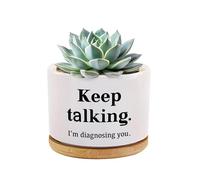 Loovelo Keep Talking I'm Diagnosing You Ceramic Succulent Plant Pot with Bamboo Tray Round Psychology Gifts Doctor Dr Therapist Psychiatrist 3.5 Inch White (No Plants)