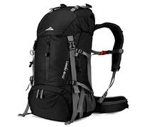 Loowoko Hiking Backpack 50L Travel Daypack Waterproof with Rain Cover for Climbing Camping Mountaineering (Black)
