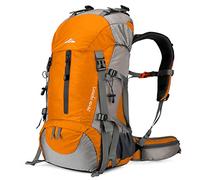 Loowoko Hiking Backpack 50L Waterproof Camping Essential Bag with Rain Coat, Lightweight 45+5L Backpack, lt orang l, 50 Liter