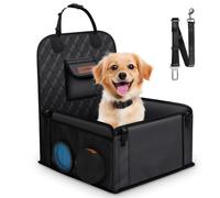 Looxmeer Dog Car Seat with Reinforced Anti-Collapse Sides, Stable Booster Seat for Small Medium Dogs, Thickened Memory Foam Padded Travel Pet Bed with Belt, Waterproof & Non-Slip, 3 Storage Bag, Black