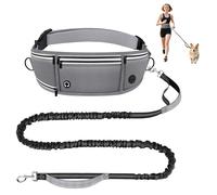 Looxmeer Hands Free Dog Lead, Dog Running Lead with 2 Handle, Reflective Adjustable Waist Walking Belt, Shock Absorbing Bungee Leash for Jogging Hiking Canicross Training for Small Medium Dogs, Grey
