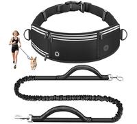 Looxmeer Hands free Dog Lead with Adjustable Waist Belt, Dog Running Lead for Medium Large Dog with 2 Padded Handle, Reflective Elastic 1.6-2.2m Waist Dog Leads for Running Walking Jogging Hiking