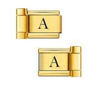 Loozykit 10/12/14mm Italian charms watch link silver gold 9mm Italian Charm bracelet charms watch Link Module DIY Letter module watch connection tool Splicable watch accessories(10mm Gold A)