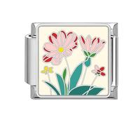 Loozykit Italian charm bracelet charms 9mm silver Italian charms Flower Moon Style stainless splicable italian bracelet accessories Personalised girl’s gift(Red pink flower)