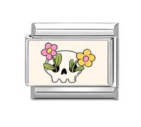 Loozykit Italian Charm Bracelet charms Halloween Series Italian bracelet charms silver 9mm Splicable italian bangles for womens stainless italian module DIY Girl Boy Gift(Colored skull flower)