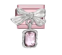 Loozykit Italian Charm Bracelet Charms Pink 9mm Italian Charms pink diamond charm Women's italian style charms stainless steel italian bangle accessories DIY Girl Mom Gift(Bow purple diamond)