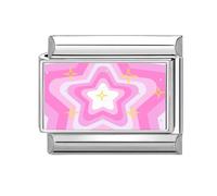 Loozykit Italian charm bracelet charms silver 9mm Pink pattern styles italian charms bracelets for women stainless italian bracelet charms accessories DIY girl’s gift(Pink star ripple)