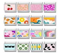 Loozykit Italian Charm Bracelet Charms Silver Cat Cherry Sea 9mm Italian Charms Bracelets for women italian style charms stainless steel italian bracelet accessories DIY Gift (Love orange circle)