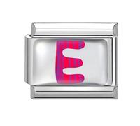 Loozykit Italian Charm Bracelet Charms Silver Colorful Letter A-Z Italian Charms Chubby Letters italian Style charms 9mm italian bangle Accessories UV Epoxy Process DIY Girl Gift(Rose red pattern E)