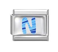 Loozykit Italian Charm Bracelet Charms Silver Colorful Letter A-Z Italian Charms Chubby Letters italian Style charms 9mm italian bangle Accessories UV Epoxy Process DIY Girl Gift(Blue pattern N)