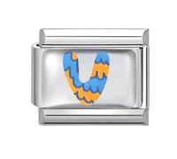 Loozykit Italian Charm Bracelet Charms Silver Colorful Letter A-Z Italian Charms Chubby Letters italian Style charms 9mm italian bangle Accessories UV Epoxy Process DIY Girl Gift(Blue orange V)