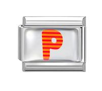 Loozykit Italian Charm Bracelet Charms Silver Colorful Letter A-Z Italian Charms Chubby Letters italian Style charms 9mm italian bangle Accessories UV Epoxy Process DIY Girl Gift(Orange pattern P)