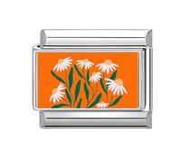 Loozykit Italian Charm bracelet charms silver Floral print pattern Italian charms 13mm italian bracelet charm stainless splicable accessories Dripping oil module DIY girl gift(White flower orange)