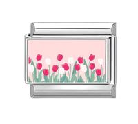 Loozykit Italian Charm bracelet charms silver Floral print pattern Italian charms 16mm italian bracelet charm stainless splicable accessories Dripping oil module DIY girl gift(Dark pink flower)