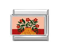 Loozykit Italian Charm bracelet charms silver Floral print pattern Italian charms 17mm italian bracelet charm stainless splicable accessories Dripping oil module DIY girl gift(Safflower)