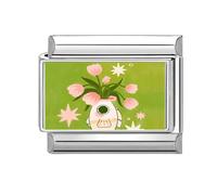 Loozykit Italian Charm Bracelet Charms silver Floral print pattern Italian charms 9mm italian bracelet charm stainless splicable accessories italian style charms DIY gift(Green pink flower)