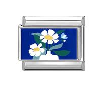Loozykit Italian Charm Bracelet Charms silver Floral print pattern Italian charms 9mm italian bracelet charm stainless splicable accessories italian style charms DIY gift(Vase white flowers)