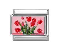 Loozykit Italian Charm Bracelet Charms silver Floral print pattern Italian charms 9mm italian bracelet charm stainless splicable accessories italian style charms DIY gift(Tulip red)