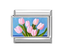 Loozykit Italian Charm Bracelet Charms silver Floral print pattern Italian charms 9mm italian bracelet charm stainless splicable accessories italian style charms DIY gift(Pink flower on blue)
