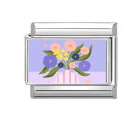 Loozykit Italian Charm Bracelet Charms silver Floral print pattern Italian charms 9mm italian bracelet charm stainless splicable accessories italian style charms DIY gift(Purple pink flower)