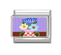 Loozykit Italian Charm Bracelet Charms silver Floral print pattern Italian charms 9mm italian bracelet charm stainless splicable accessories italian style charms DIY gift(Blue white flowers)