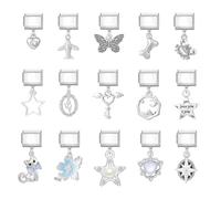 Loozykit Italian Charm Bracelet Charms Silver Gold Italian Charms set with Pendant splicable 9 mm women's italian style charms Stainless Module for italian Bracelets Gift (Satr butterfly flower)